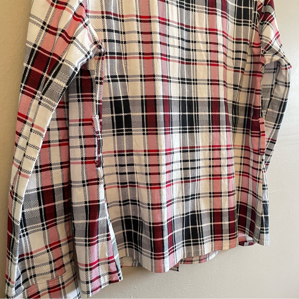 Vintage “K TEEN” White & Red Plaid Drawstring Collar Blouse –Size Large Like New - Picture 14 of 16